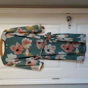 Ava & Viv Plus Size Green Floral Print 3/4 Sleeve Dress